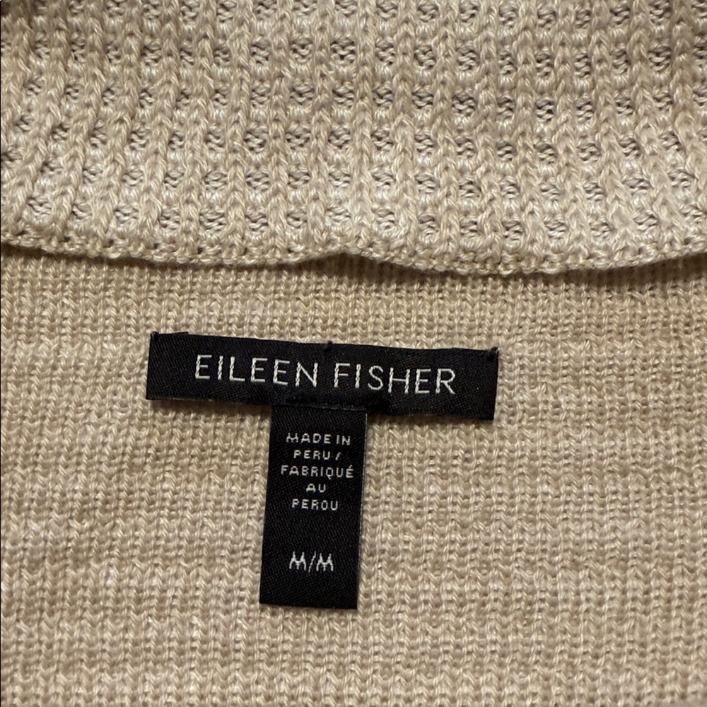 Eileen Fisher Cream Thermal Knit Funnel Neck Organic Cotton Blend Sweater GUC - Picture 5 of 12